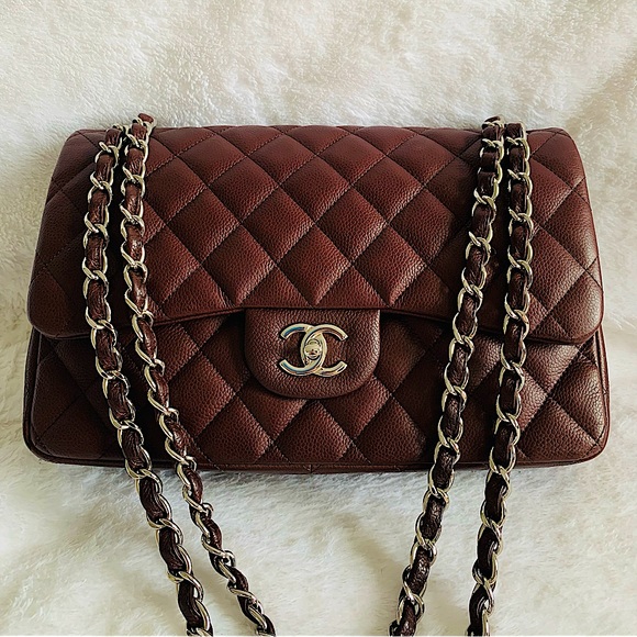 Chanel Double Flap Jumbo Caviar in Burgundy - Picture 1 of 8